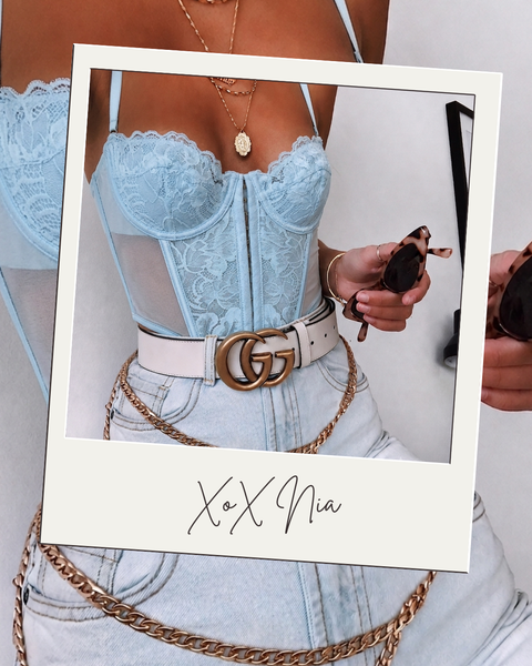 XoX NIA Corsets - Light Blue Lace Corset Top 80B