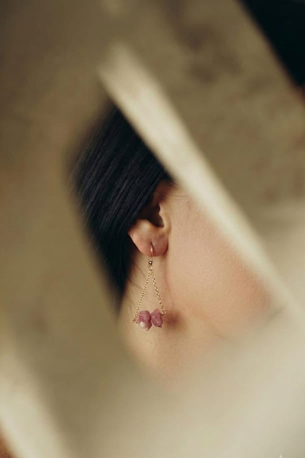 WILD MUSE — The Raw Gem Drop Earrings With 18k Gold Plated Brass Chain