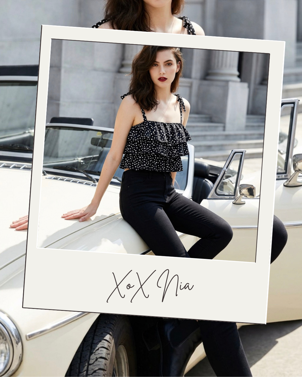 XoX NIA Summer Cute Black Polka Dot Ruffle Crop Top Women