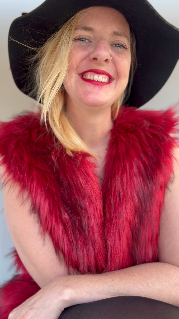 Red Riot Rebelle - long red faux fur body warmer
